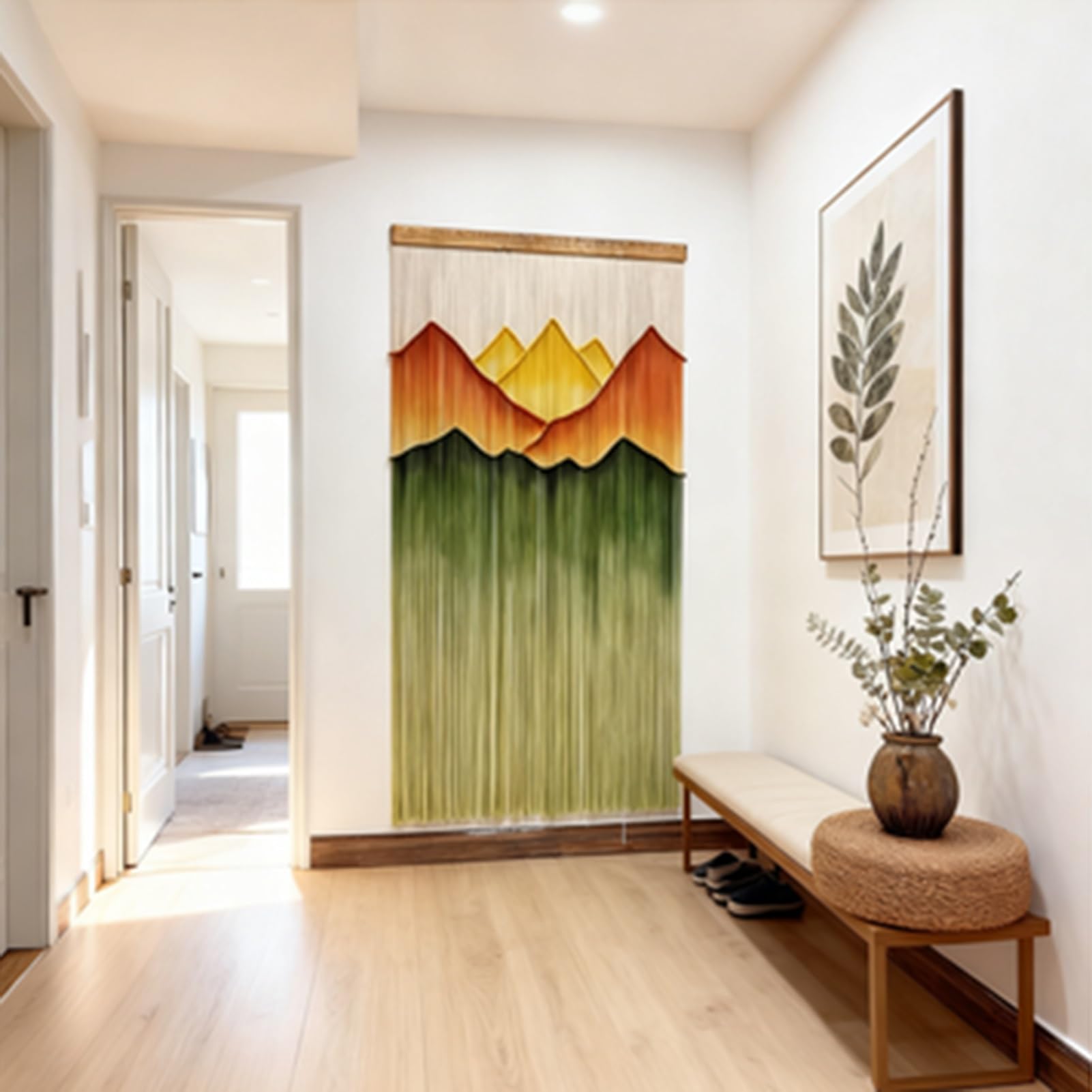 Tapiz de macramé para colgar en la pared, tejido a mano, bohemio, con borlas de algodón, para sala de estar y dormitorio