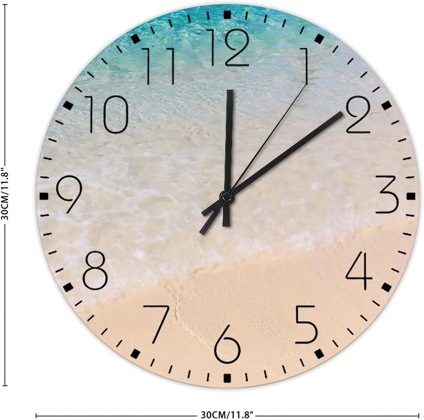 12" Silent Non-Ticking Wall Clocks Battery Operated Beach Scene Ocean Theme Sea Wooden Wall Decor for Patio Nature Coastal Seascape Vintage Round Wooden Wall Clock Vintage for Church Girls Room