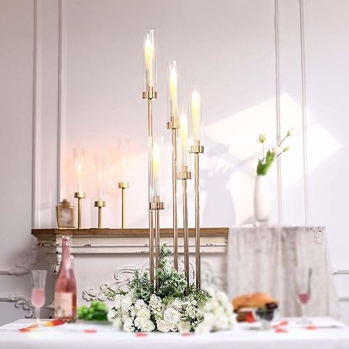 Miniatura 2 de Centros de mesa de candelabros dorados de 42.5 pulgadas para mesas, portavelas decorativos para bodas, decoraciones de mesa, portavelas de 5 brazos,
