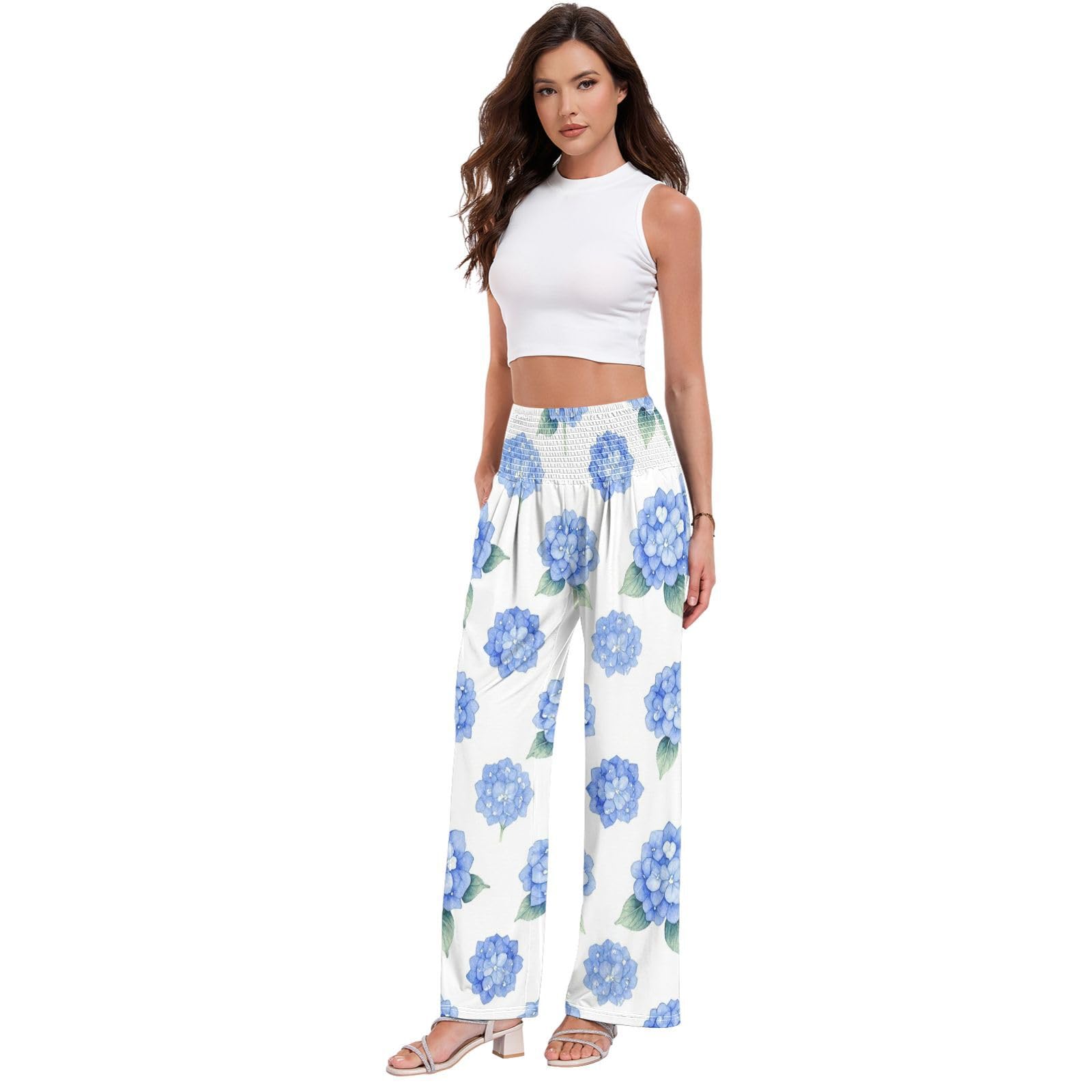 Hydrangea Blue - Pantalones palazzos para mujer, ligeros, con tacto modal