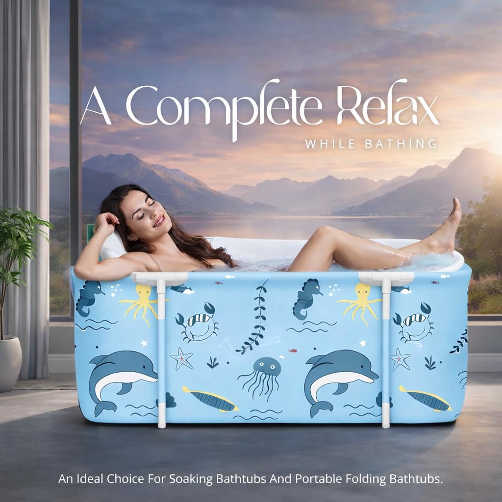 Valajogi Bath tub for adult for bathroom Tub for Home SPA, Maintains Hot & Cold Temperature, Thickened Layer for Hot and ice bath tub for adults, Family Size portable bathtub for adults (Fish) 1