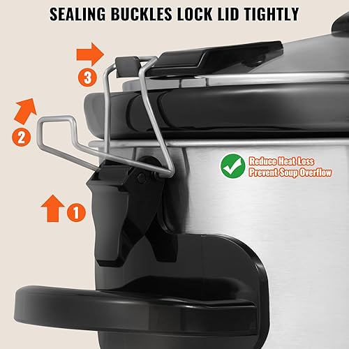 Miniatura 5 de VEVOR Olla de cocción lenta, olla eléctrica de cocción lenta de 8 cuartos de galón de 320 W con ajustes de calor de 3 niveles, ollas lentas