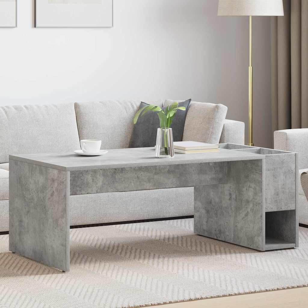 Mesa de centro de hormigón gris 101,5 x 50 x 37 cm, moderna mesa auxiliar de madera con mucho espacio de almacenamiento y diseño claro para salón, dormitorio, pasillo