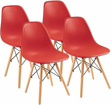 Furmax Modern Style Dining Chair Mid Century Modern DSW Chair, Shell Lounge Plastic Chair for Kitchen, Dining, Bedroom, Living Room Side Chairs Set of 4,Red