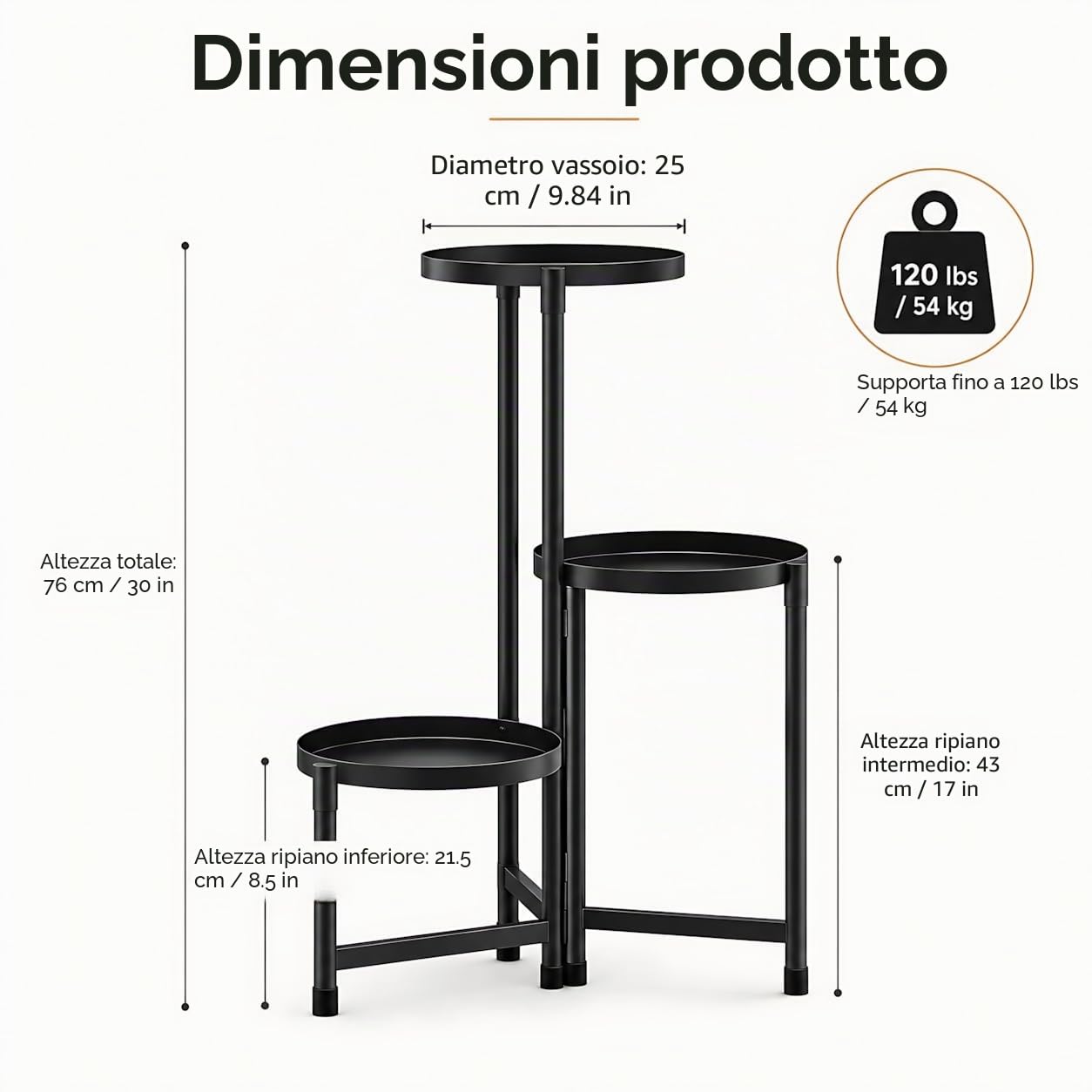 FARYODI - Supporto per fiori a 3 livelli in metallo, porta piante in metallo e scala per piante per interni ed esterni, tavolo da 25,4 cm per angolo, scala per fiori per soggiorno, ufficio, giardino