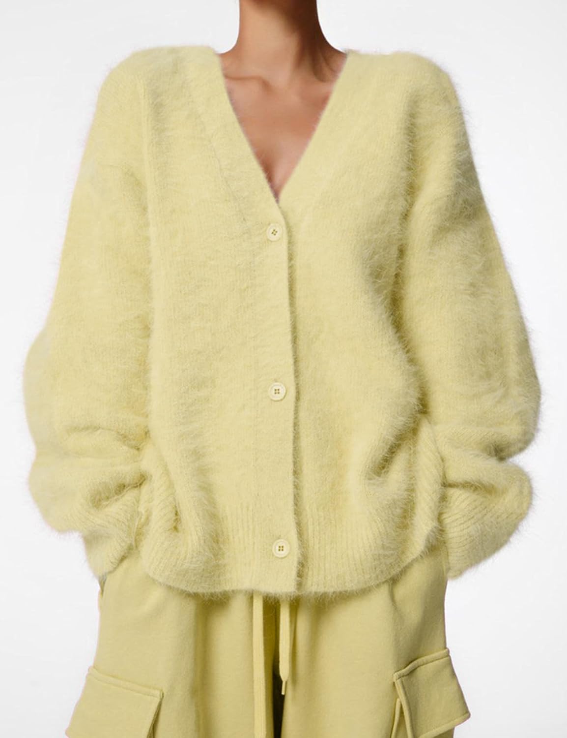 Wyeysyt Womens Fuzzy Cardigan Sweater V Neck Button Down Oversized Casual Furry Sweater 2026 - Image 2