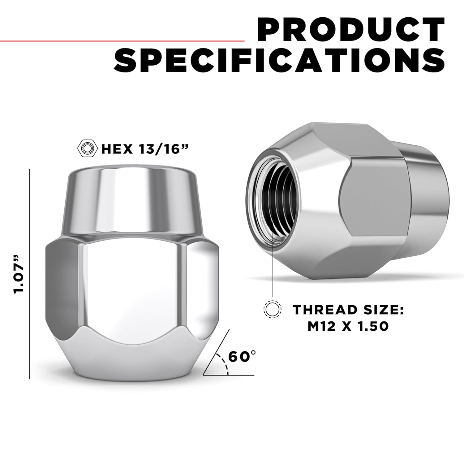 White Knight M12x1.50 Factory Style Lug Nuts for Select Hyundai, Kia and Mazda. Chrome Acorn – WN14107-20AM (20 Pack)