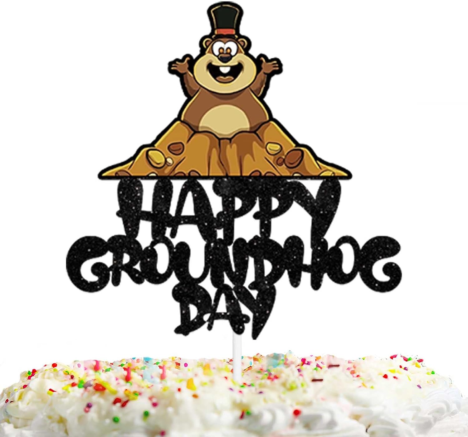 Black Glitter Animal Groundhog Cake Topper