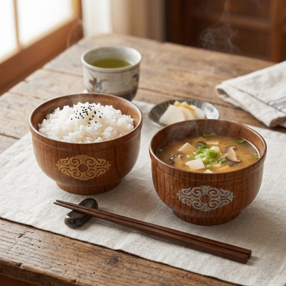 4.5in Wood Rice Bowl Round Anti Scald Bowl for Milk Porridge Soup