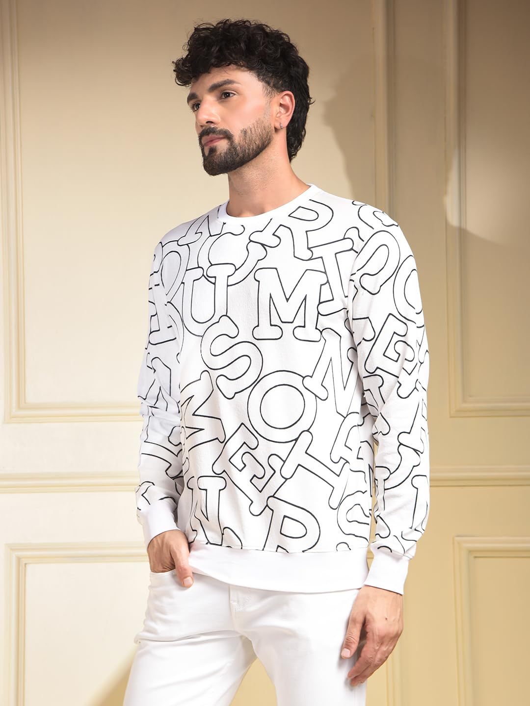 Crimsoune Club Men's White Typographic Print Sweatshirt (4XL) 1