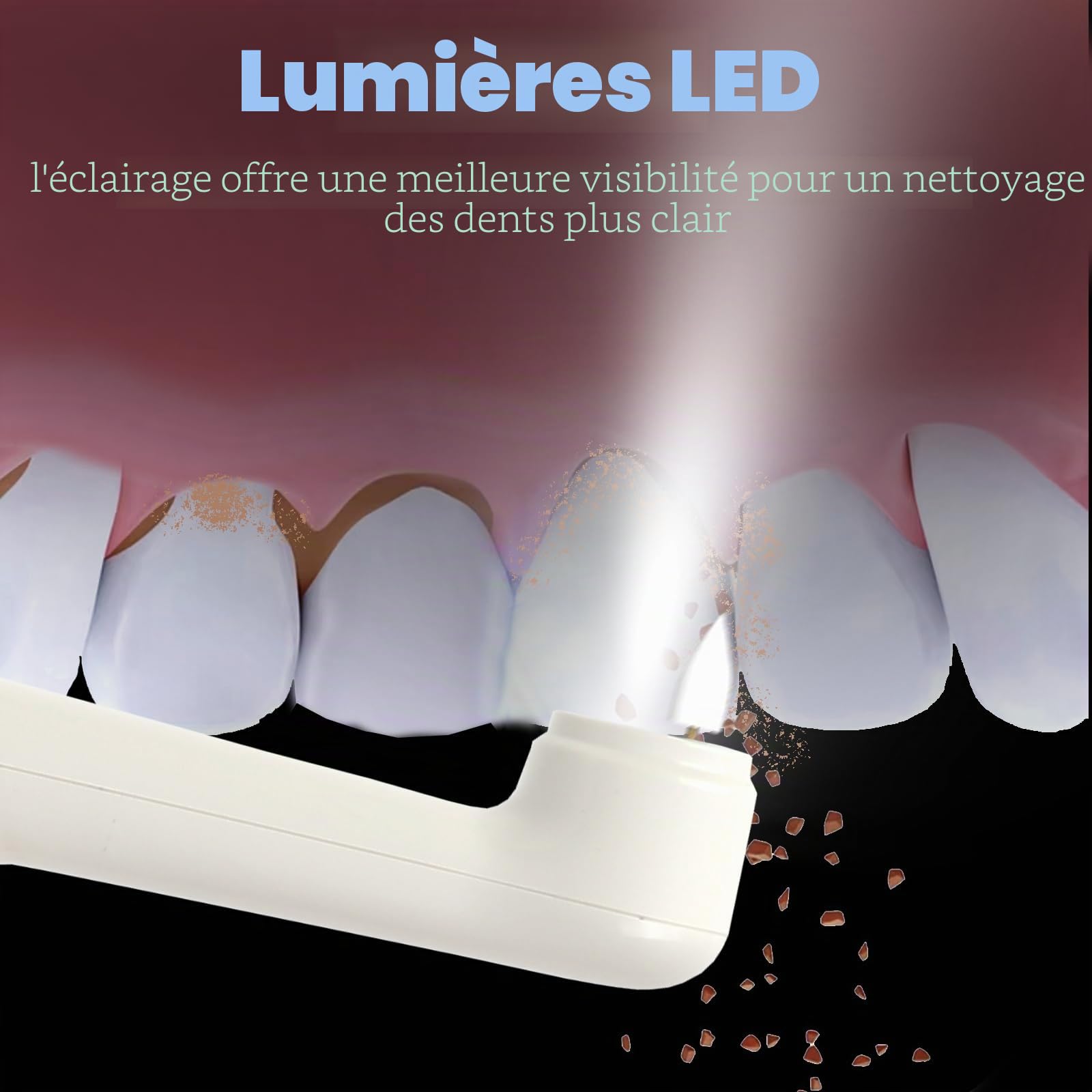 Polisseuse dentaire électrique multifonctionnelle, étanche IPX6, 5 modes d'intensité, lumière LED, 5 embouts, blanchiment des dents et nettoyage en profondeur