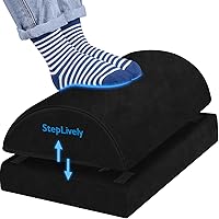 StepLively Adjustable Foot Rest Under Desk - 2 Heights, Washable Velour Cover, Non-Slip for Back Hip Pain Relief Office Home Car Black