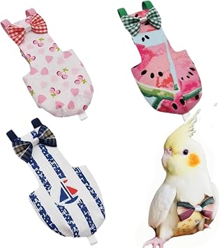 4 Pcs Bird Diaper Parrot Nappy Reusable Flight Suit with Waterproof Inner for Parakeet Cockatiel Mini Macaw Budgie Lovebird Conure African Grey Sulphur-Crested Cockatoo