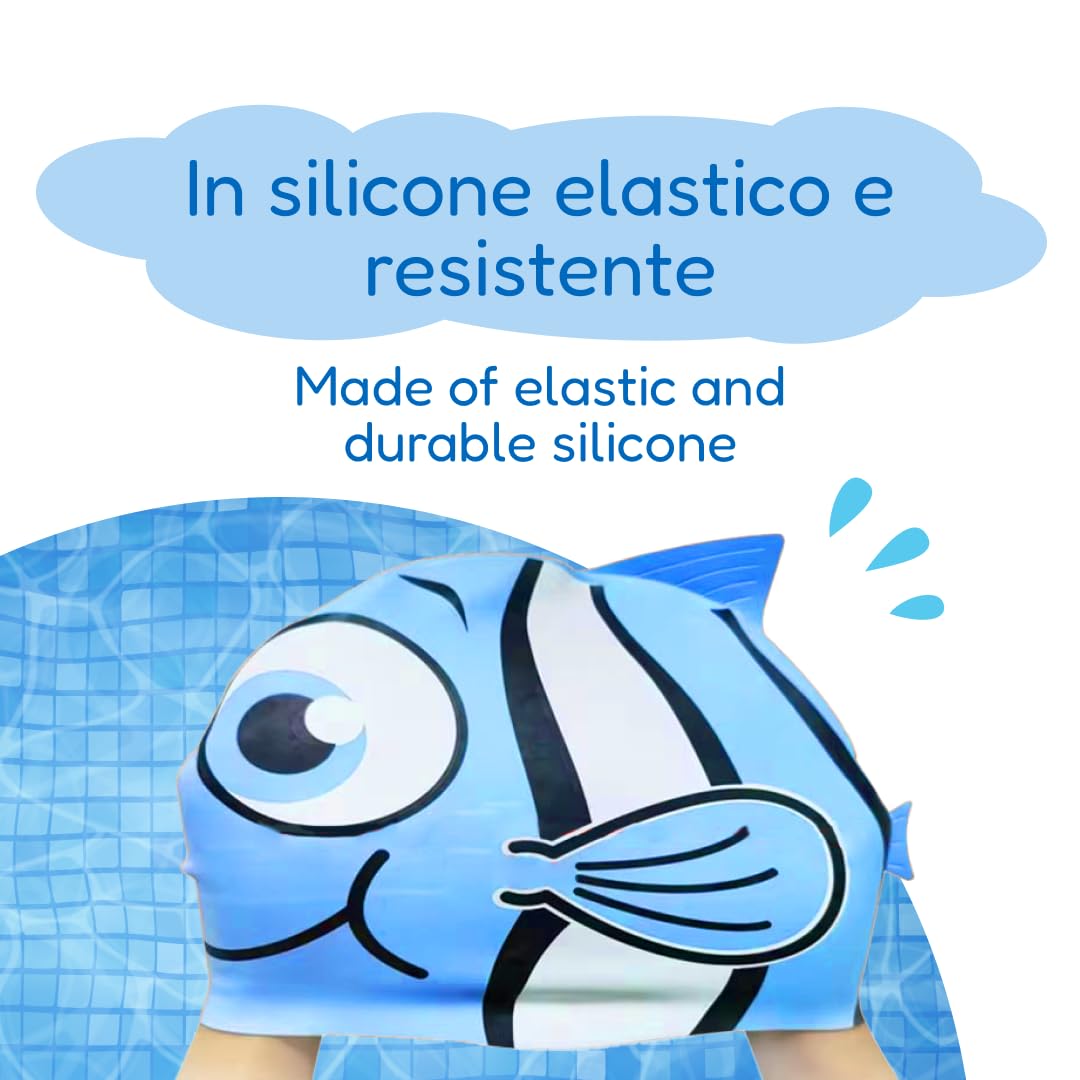 kina - Cuffia da Nuoto Bambini per Piscina, in Silicone, Ipoallergenica, Elastica e Soffice al tatto per Capelli corti e lunghi