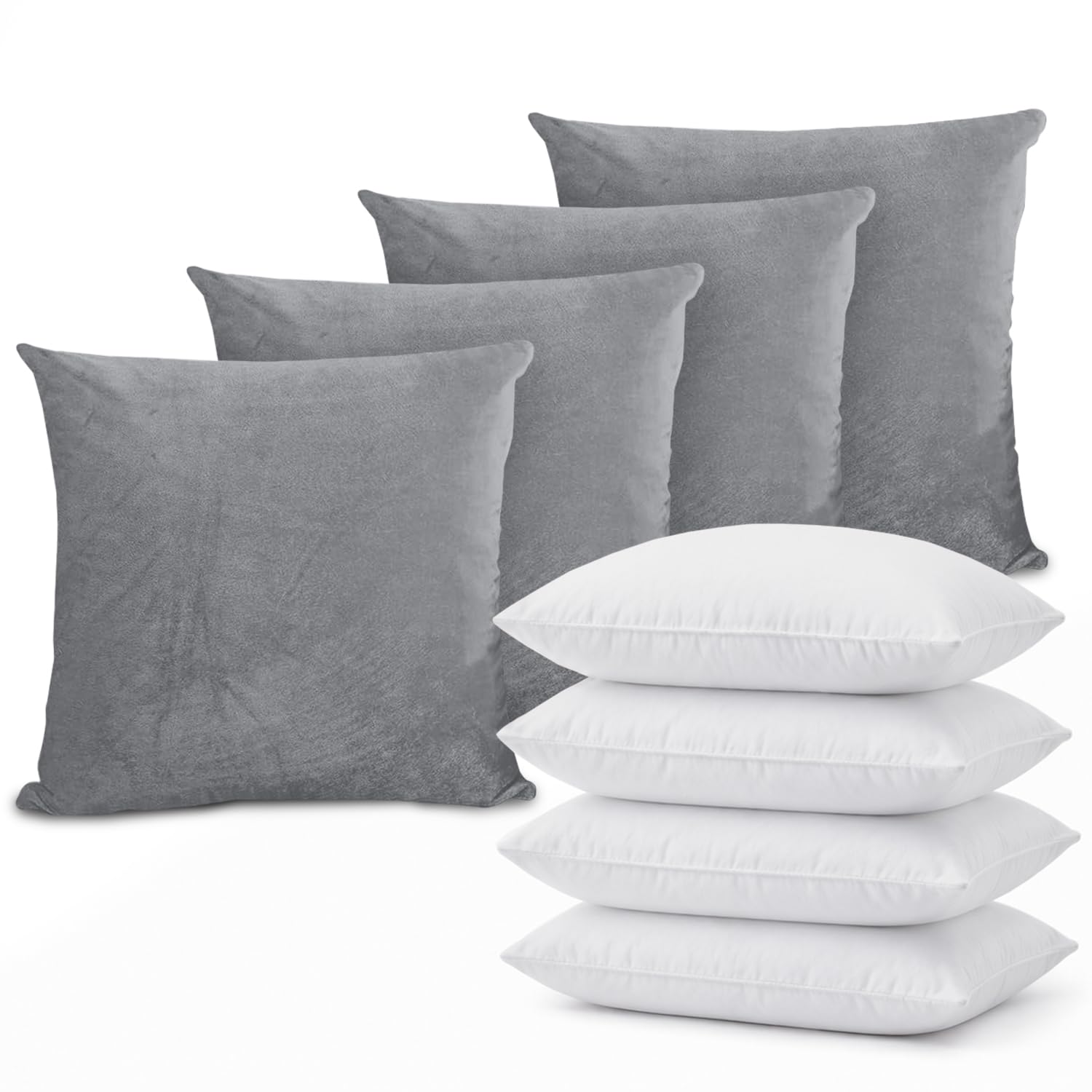 Hafaa Pack of 4 Velvet Cushion, 4 Silver Covers & 4 Inserts 45 x 45 cm
