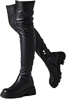 Kitulandy Women's Thigh High Platform Boots - Stretchy Faux Leather Lug Sole Chunky Heel Over Knee