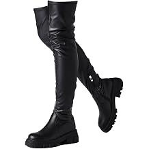 Women Thigh High Boots Platform Lug Sole Chunky Heels Stretchy Over The Knee Boot