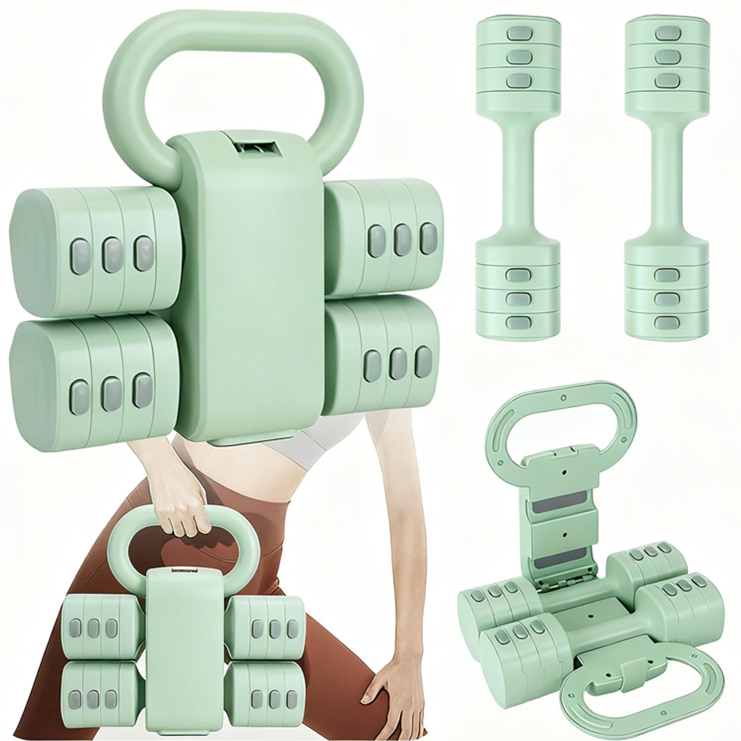 Adjustable Dumbbell Set of 2, 4 in 1 Free Weights Dumbbells Set for Women with Fast Adjustment, Each 2lb 3lb 4lb 5lb Hand Weights Set for Home Gym