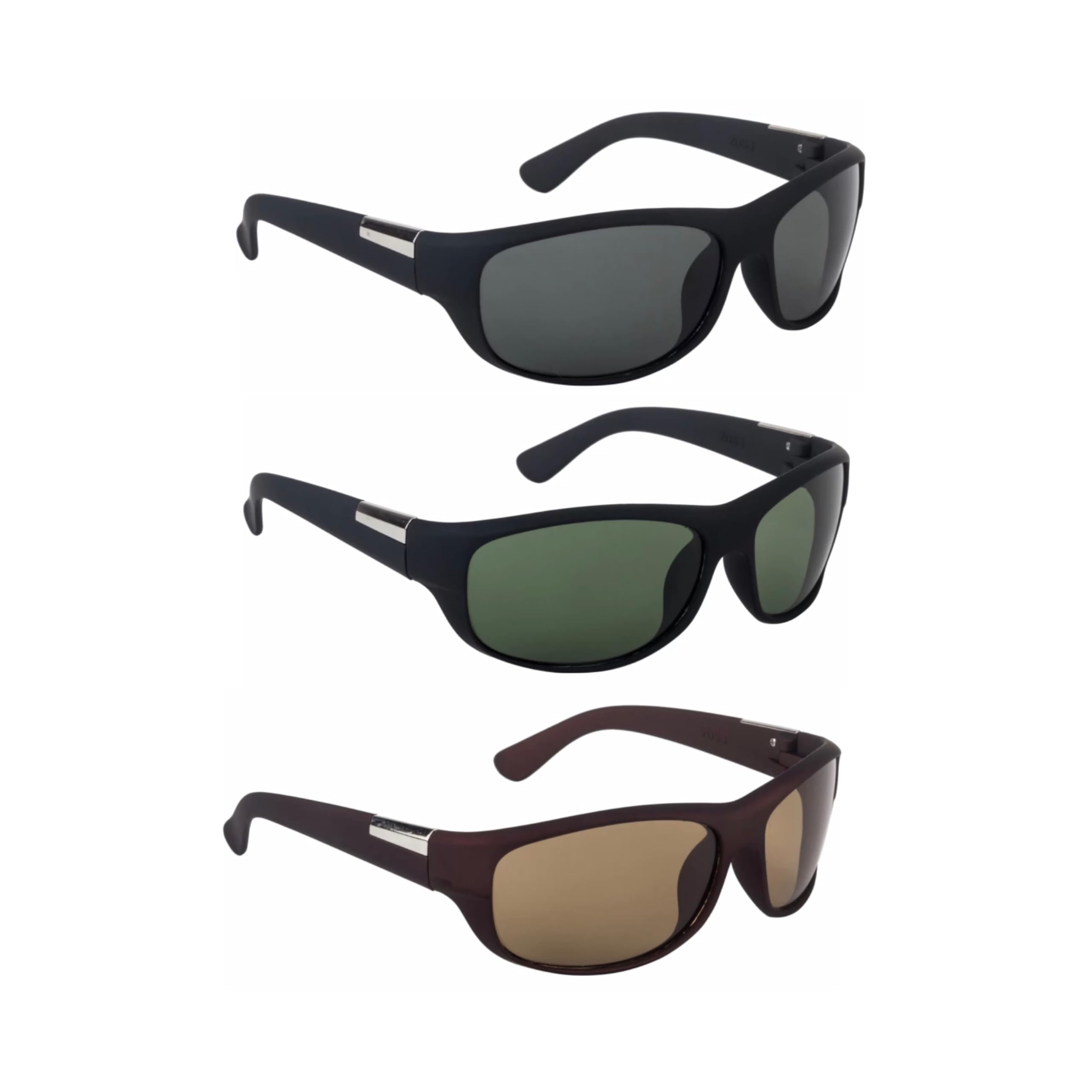 pc star | Full Rim Wrap Around Branded Latest and Stylish Sunglasses | 100% UV Protected And Driving Sunglasses | Men & Women | Medium | Black And Brown Frame/Black Brown Green Lens - Pack of 3-picture-31
