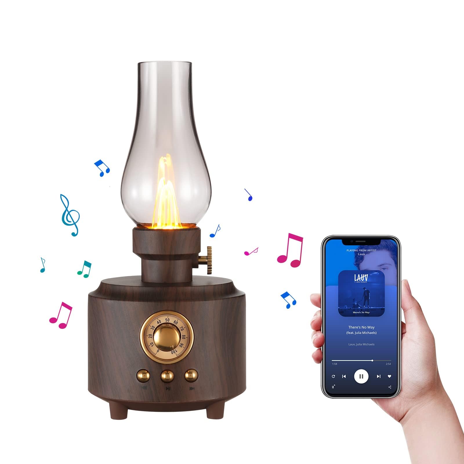 TERRIFI Vintage Table Lamp - Retro Bluetooth Speaker, Rechargeable Portable Night Light, Flameless LED Oil Lamp for Bedroom, Cafe, Bar, Desk Decor, Outdoor Camping - Idea Birthday Gift