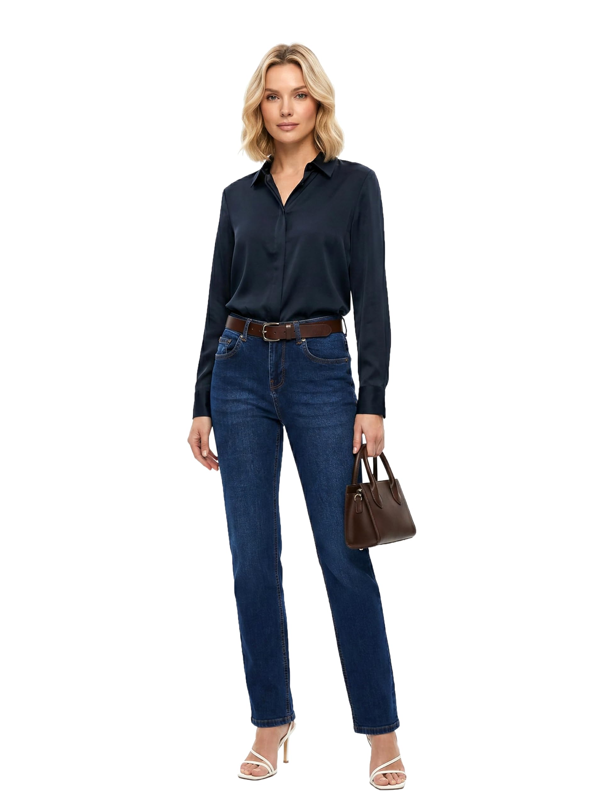 ESRA Stretch Damen Jeans Hose High Waist Jeans Damen Straight Leg Hose bis Übergröße G300