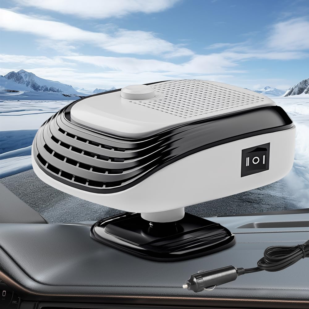 Auto Heizung 12V, 2 in 1 Heizlüfter Auto mit Windgeschwindigkeitsregelung, Tragbare Autoheizung 12v Zigarettenanzünder, Car Heater, Heizung für 12V Auto, LKWs, SUV, Van (Weiß)