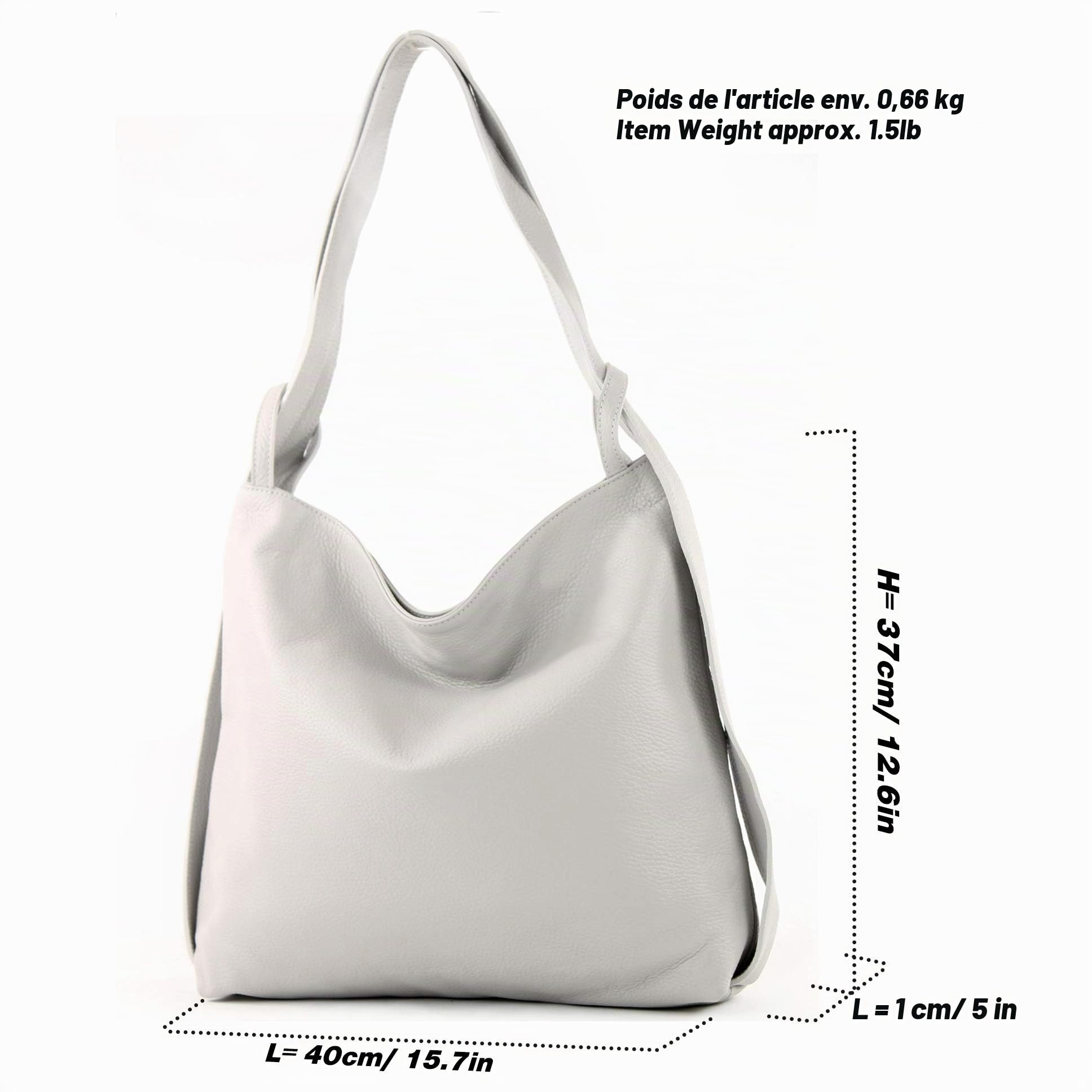 modamoda de - T192 - Sac à dos pour femme, italien 2in1, en cuir, couleur:Gris Tente