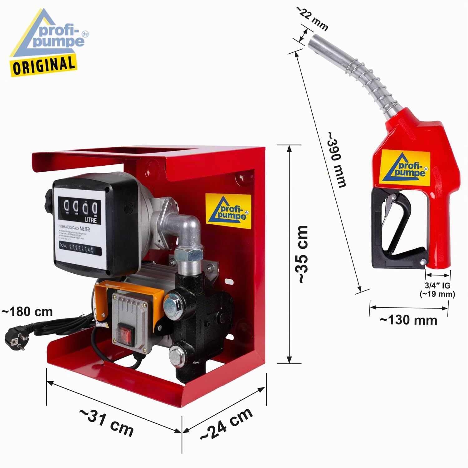 Profi-Pumpe® Kit Bomba de Gasoil 230V Diesel EXELENZ-2 | Caudal 60L/min (3600 l/h) | Motor 550W Potente y Autocebante | Set Completo con Pistola Automática, Contador Digital y Mangueras