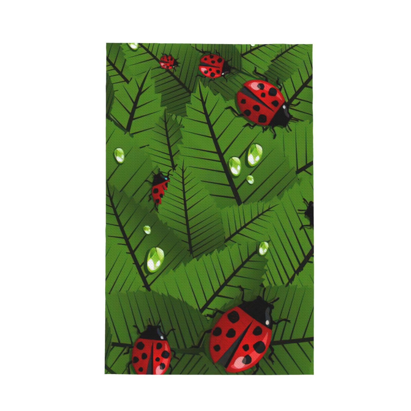 Ckgodgf Black Leaves And Ladybugs Print Absorbent Waffle Dishcloths,Kitchen Towels With Hanging Loops,Tea Towels.