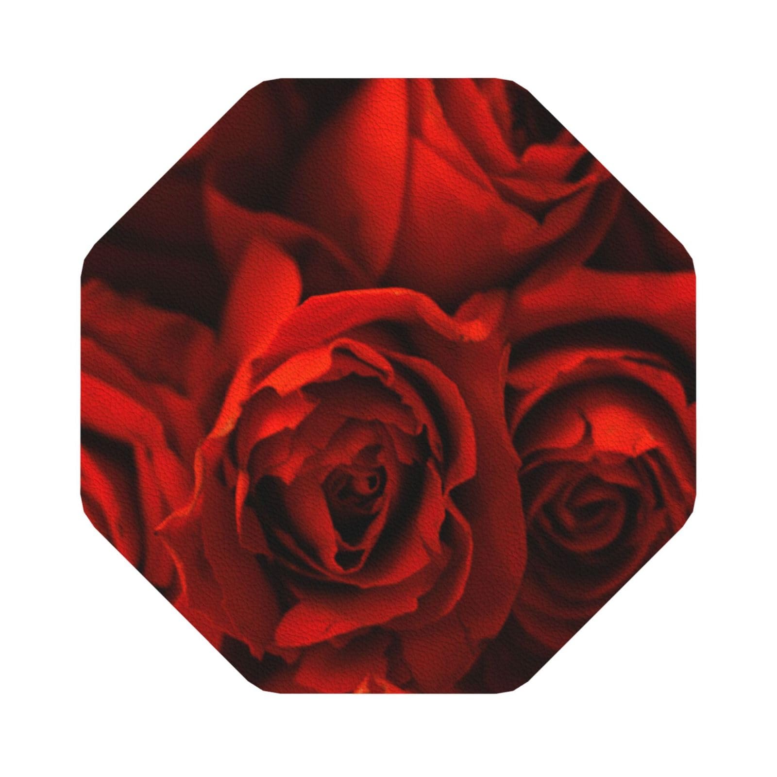 red rose PU Leather Coasters Set of 6 Octagon Drink Coasters