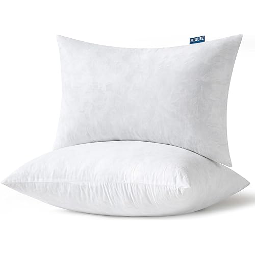 MIULEE Pillows Queen Size Set of 2 20x30 Inch, Feather Mix Polycotton with Cotton Fabric Rectangle Decorative Throw Pillows for Couch Bed Sofa