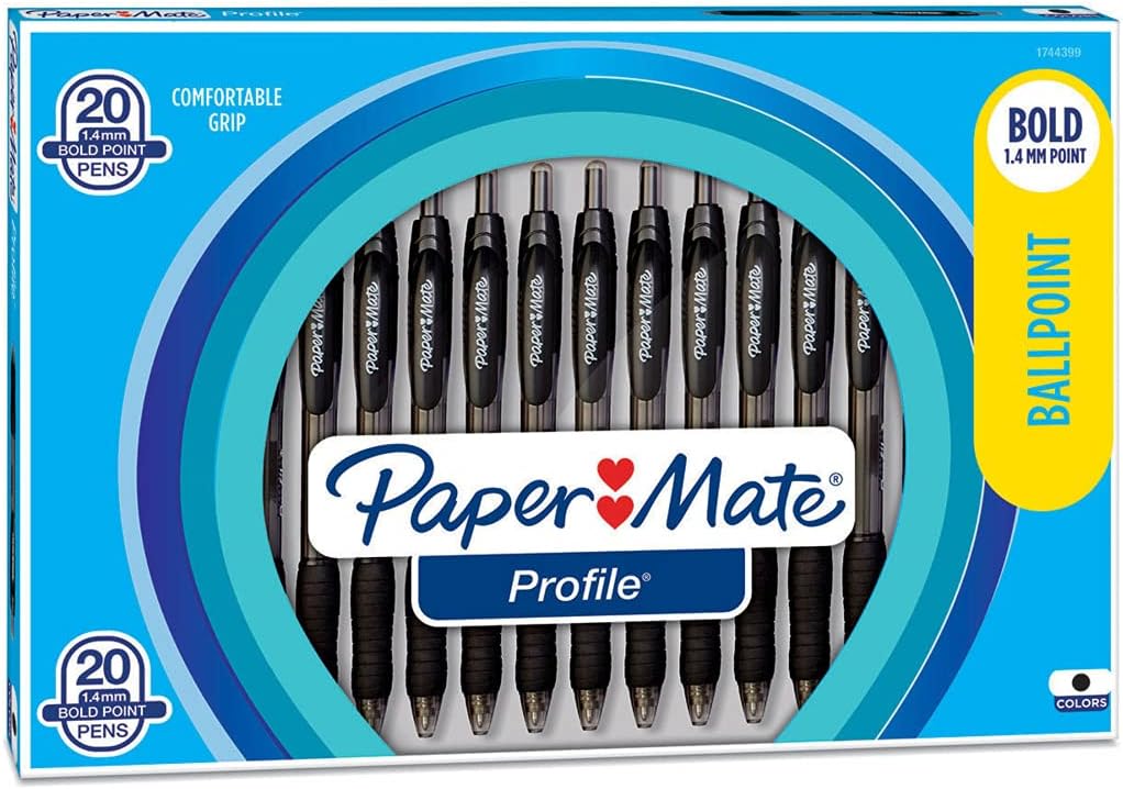 20 Count PaperMate Profile 1.4B Black Pens Office Products