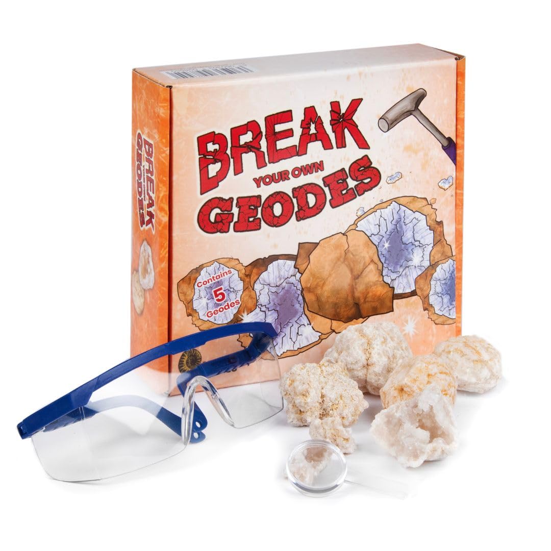Break Open 5 Large Geodes! - Includes an Information card, Safety goggles, Magnifying Glass and a Bag to Break Your Geodes! - Image 3