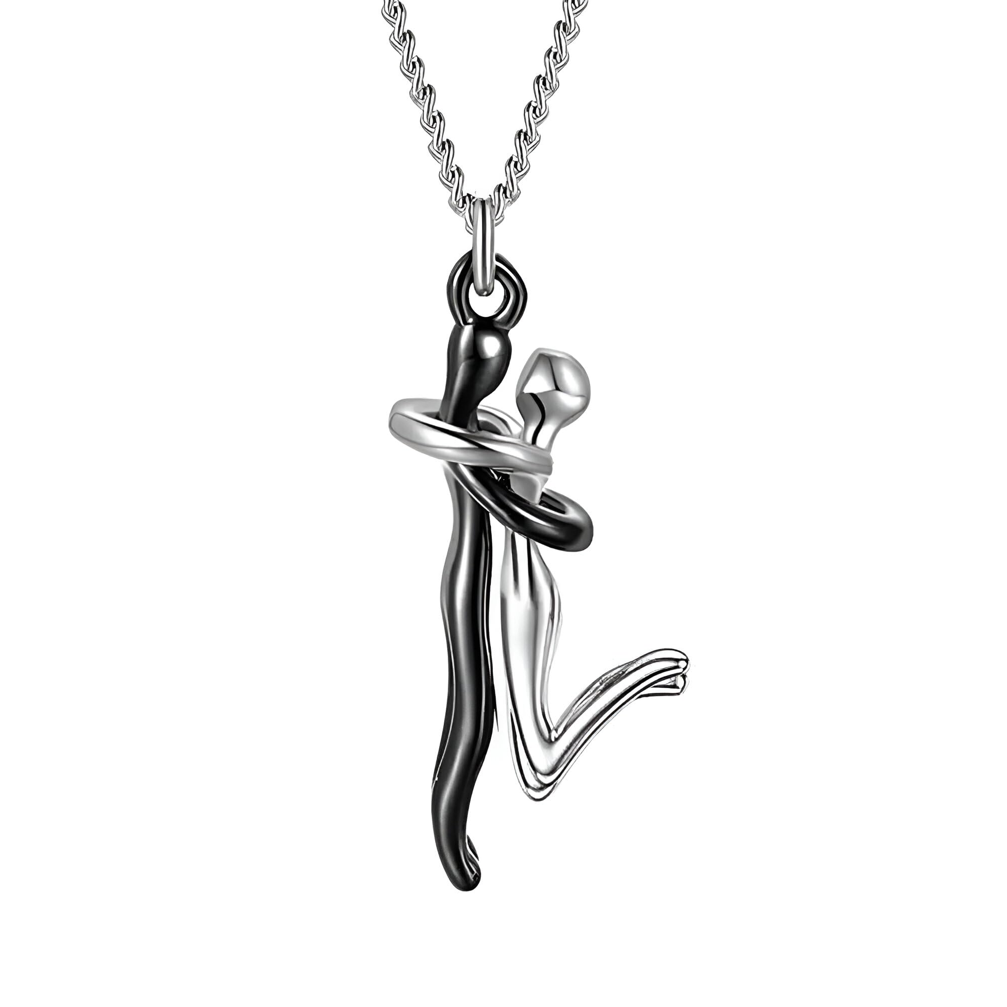 Collana con abbraccio in argento sterling 925 per donne e uomini, collana con coppia di abbracci Abbraccio classico Collana con ciondolo per coppia di piccole persone Collana con abbraccio, abbracci e