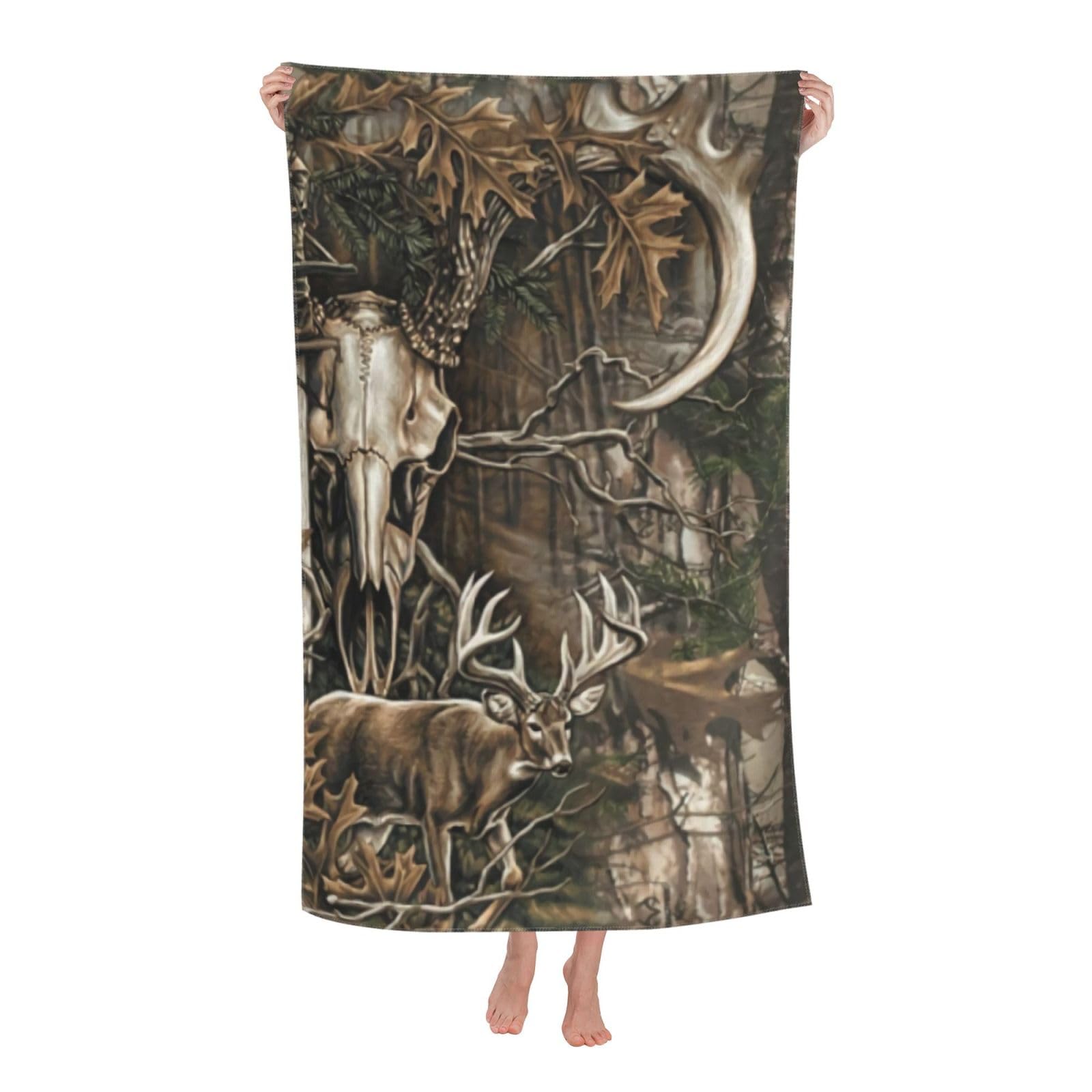 LSRCPD Beach Towel Deer Hunting Camo Bull Skull Microfiber Beach Towels Blanket Oversized Tropical Big Extra Large XL Pool Towels Quick Dry Sandproof for Women Girls Kids