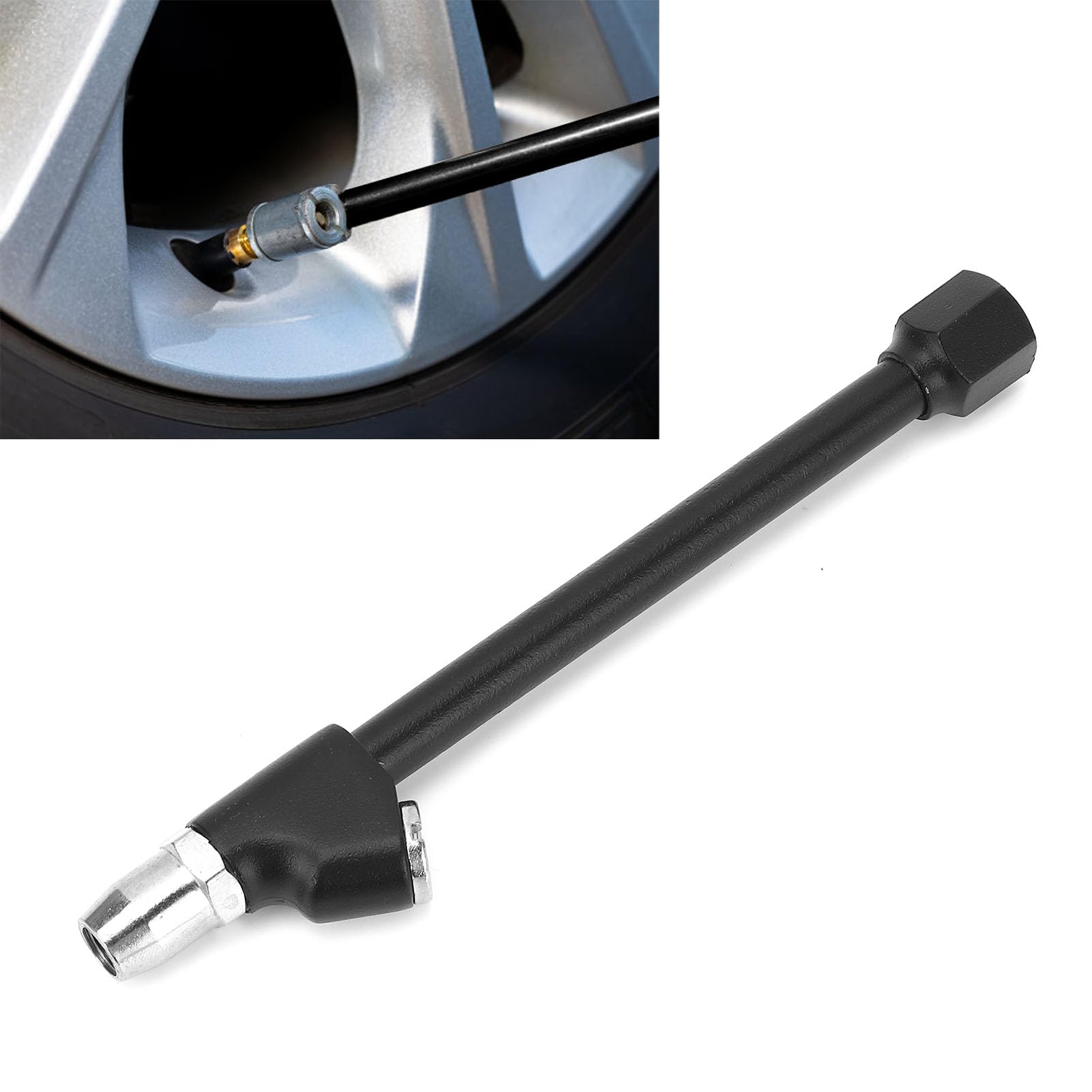 Mandrino ad aria a doppia testa di ricambio per impieghi gravosi, portata estesa, connessione a 2 vie con angolo flessibile per camion, moto, auto, pneumatici, gonfiaggio, tubo di