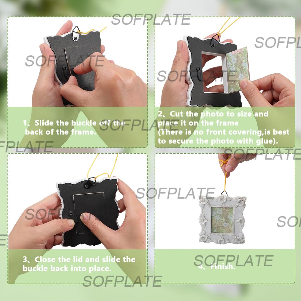 SOFPLATE 2Pcs 2 Styles Resin Vintage Picture Frames Mini Photo Frames Wall White Tiny Small Table Top Jewellery Display Oval Rectangle Wall Hanging for Photography Party Hotel Home Holiday Decoration - Image 4