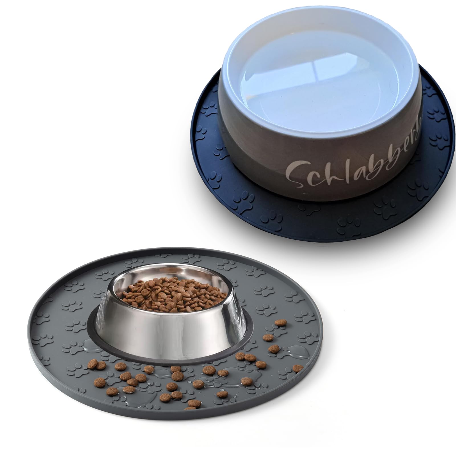Silicone Pet Feeding Mat, Non-Slip Dog Bowl Mat, Cat Food Mat, Waterproof Tray (Grey+Black, 28x28 CM) — image 1