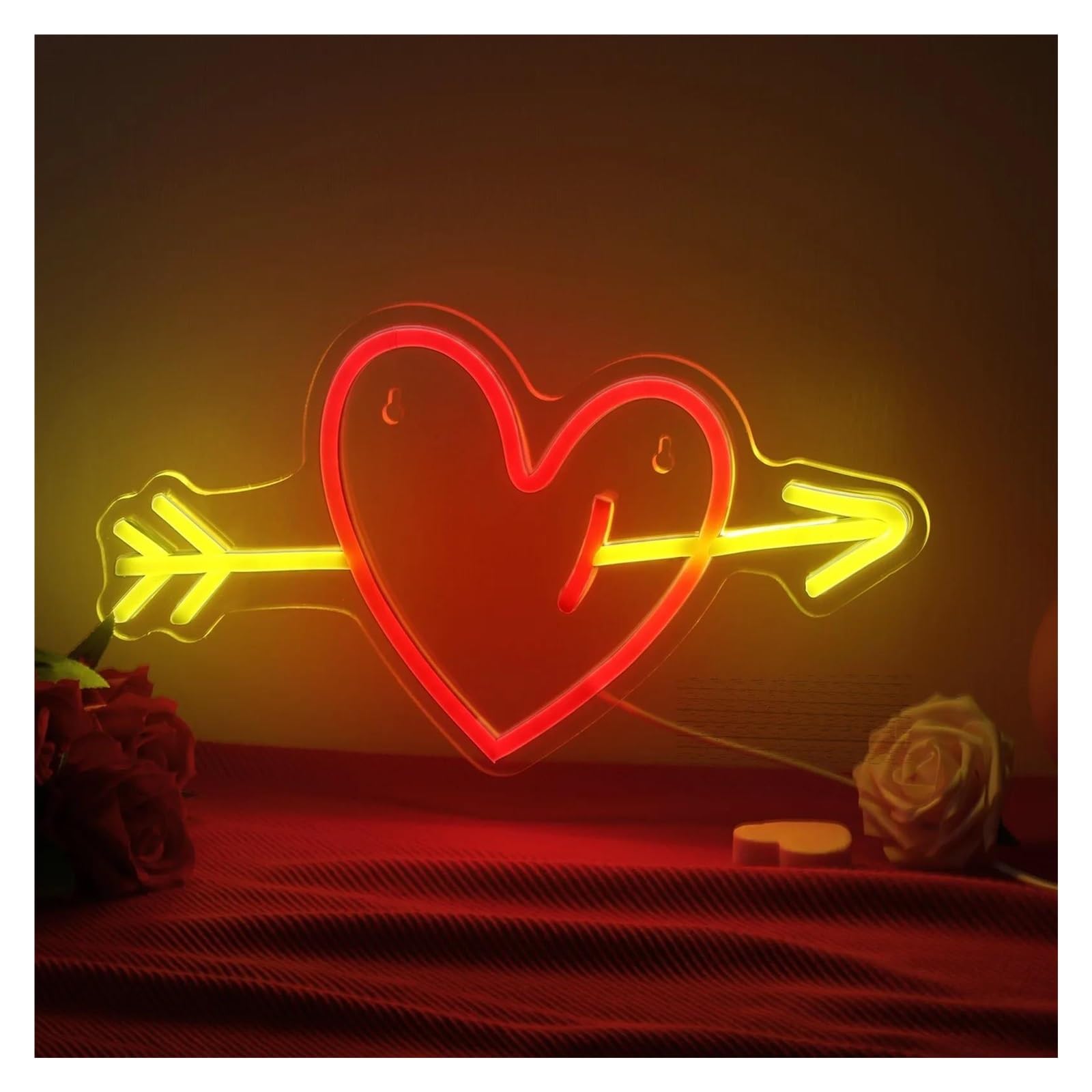 Wiszące neony artystyczne Czerwone Serce Neon LED Arrow Piercing Light Do Sypialni Salon Urodziny Ślub Walentynki Party Decor