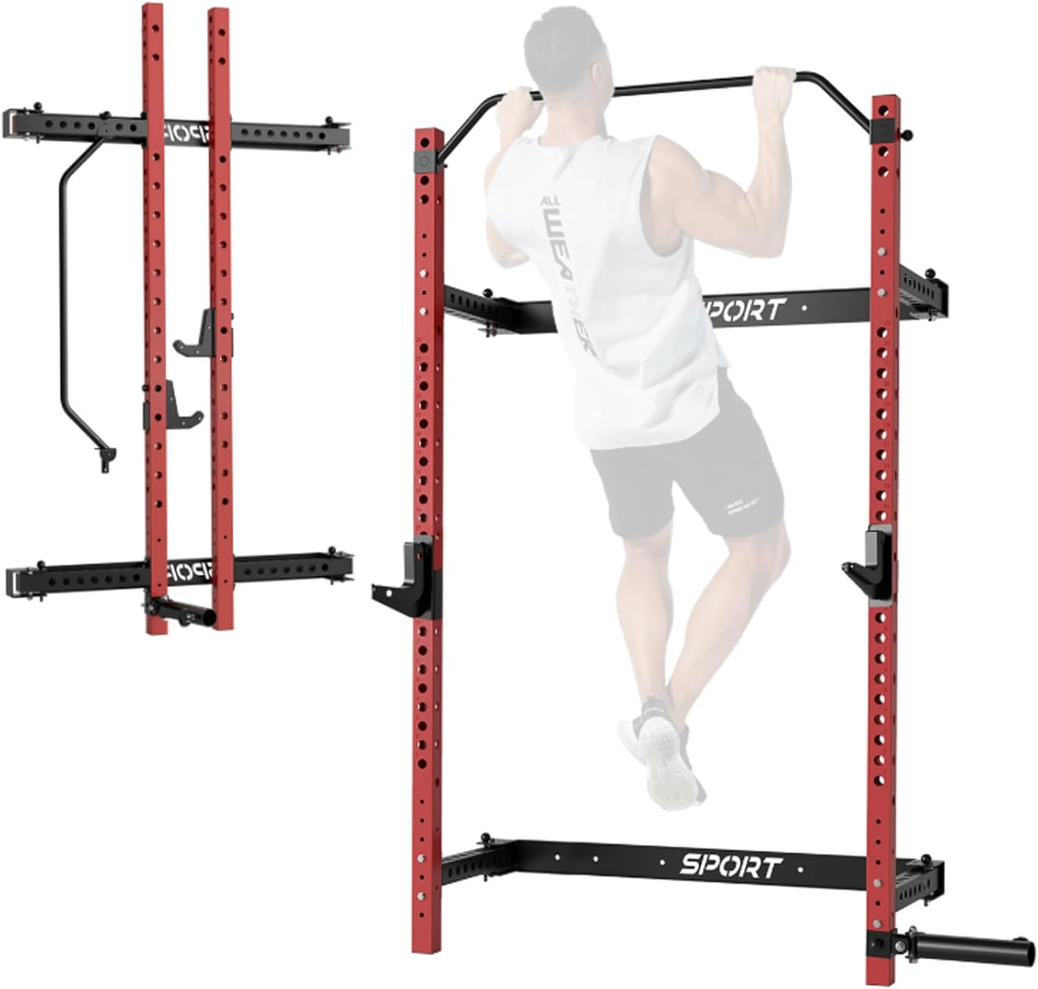 OUTLANE OUTLANE Folding Squat Rack – Wall Mounted with Adjustable Pull-Up Bar & Safety Arm