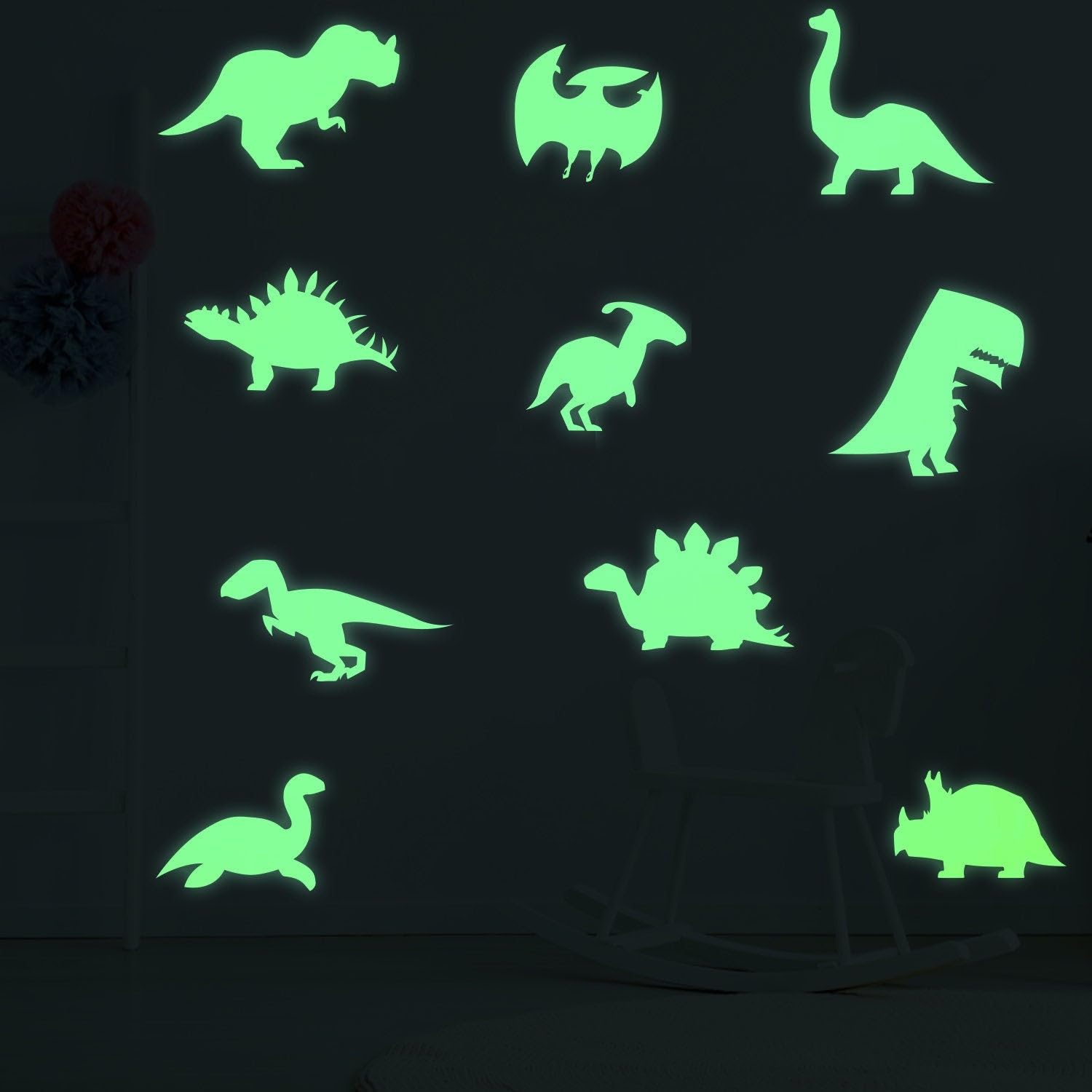 40x świecący w ciemności dinozaur dekoracja ścienna naklejka do pokoju - dinozaury sztuka chłopiec nastolatek dziecko lekka naklejka fajni chłopcy dinozaur świecące winylowe naklejki dla dzieci 8