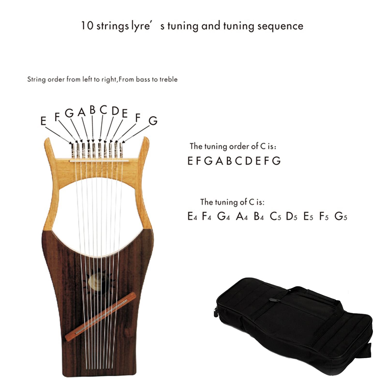 Arpa Lira Classica a 10 Corde in Metallo, Piccola Arpa per Principianti, Portatile, Facile da Imparare, Strumento Musicale Lira con Borsa per Il Trasporto (Stile: A)