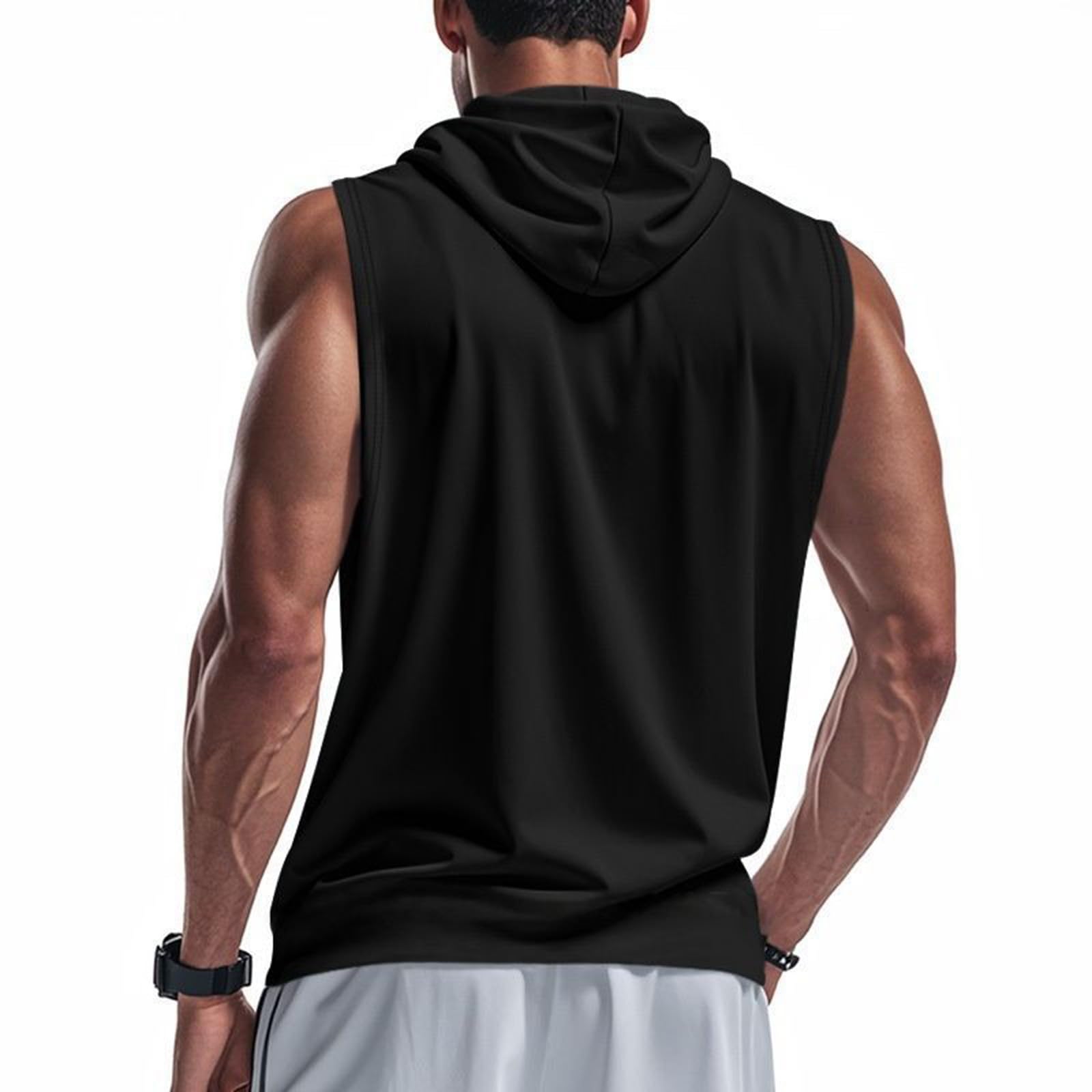 generisch T-shirt sans manches pour homme en coton avec capuche - Couleur unie - Débardeur de sport pour l'entraînement, la gym, le fitness, le bodybuilding