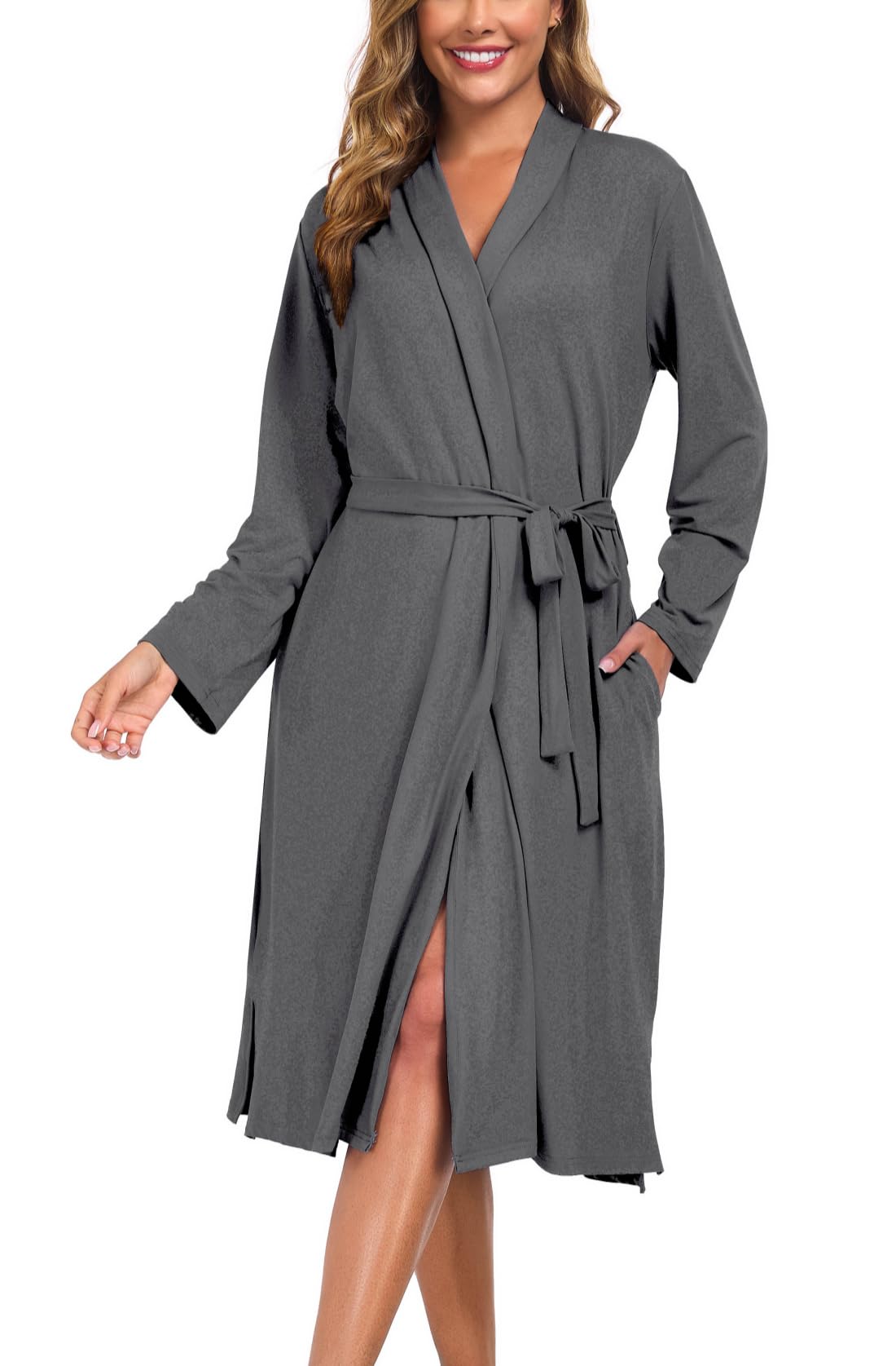 Beuwltpa Lichtgewicht ochtendjas voor dames, lange badjas voor dames, zachte gebreide kimono-badjas voor loungewear en nachtkleding, Lichtblauw, XXL