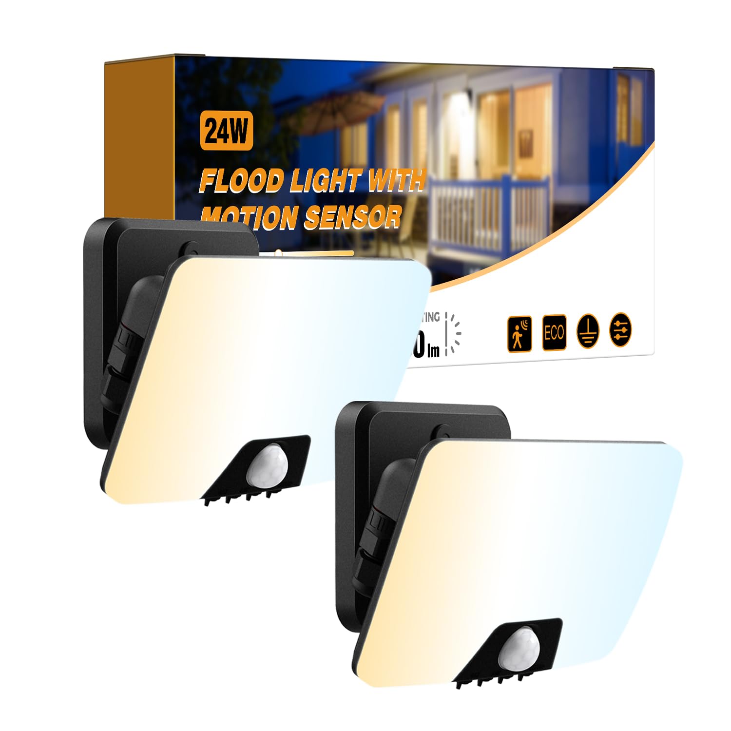 vighep 24W Led Strahler mit Bewegungsmelder Außen, IP65 Wasserdicht Fluter Flutlicht, 3000K-6500K Außenleuchte Scheinwerfer für Garten, Garage-2 Stück