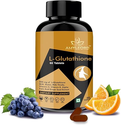 L - Tabletas de glutatión de 1000 mg con vitamina E, biotina, cardo mariano, extracto de semilla de uva para ayudar al brillo de la piel y la