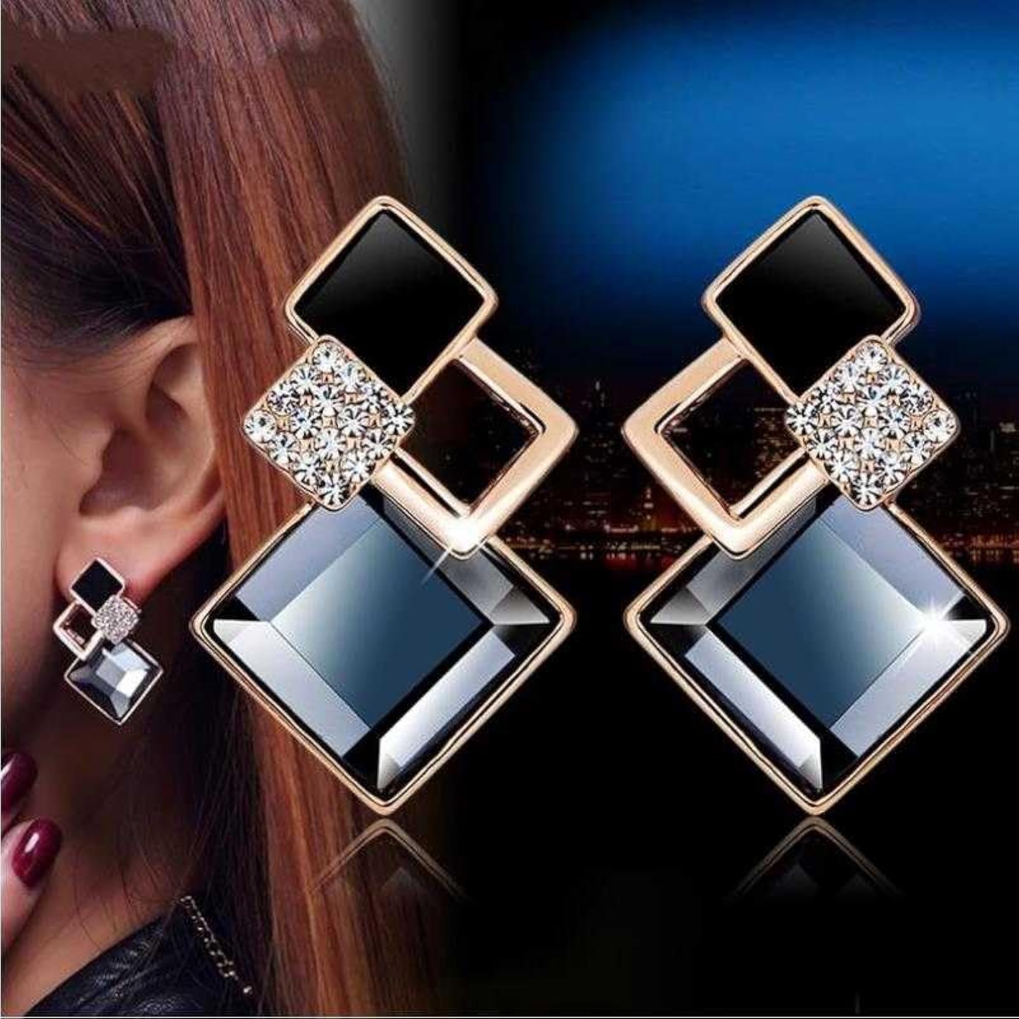 CZ Stud Earrings for Women, Gold Plated Drop Earring
