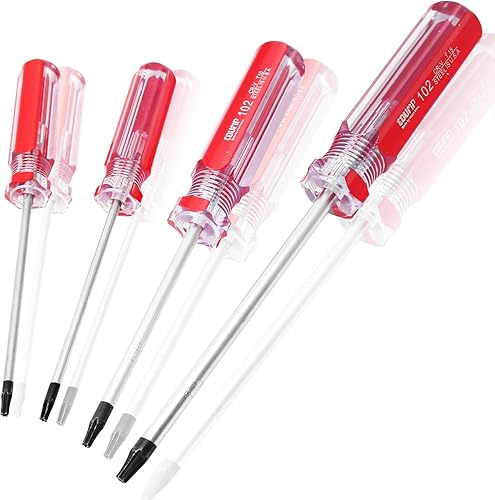 Bonsicoky Juego de 4 destornilladores de seguridad Torx con mango de plástico de punta magnética, destornillador Torx para reparación de