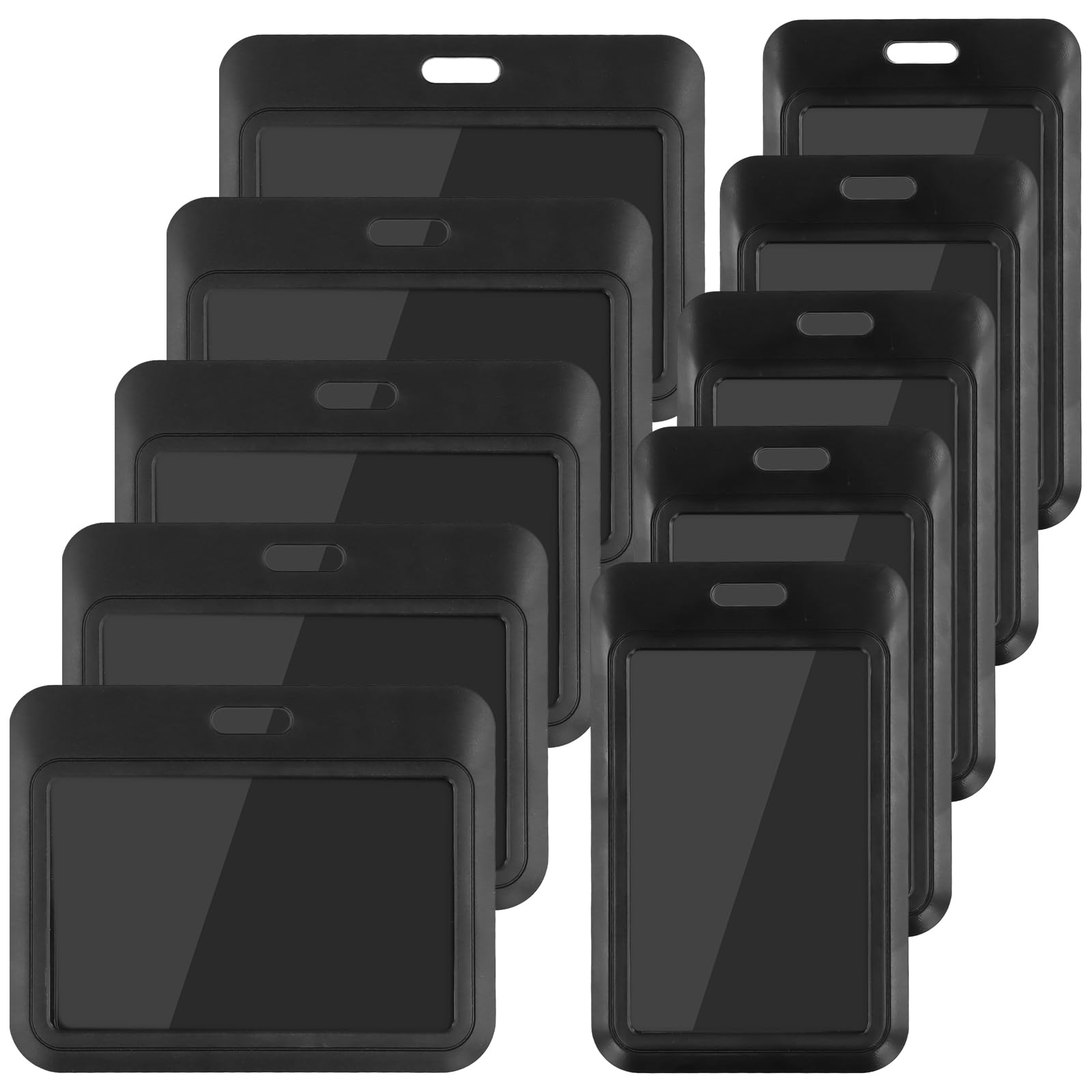 10Pcs Sliding ID Badge Holder, Plastic Card Case Protector Pouch, 5 Vertical + 5 Horizontal