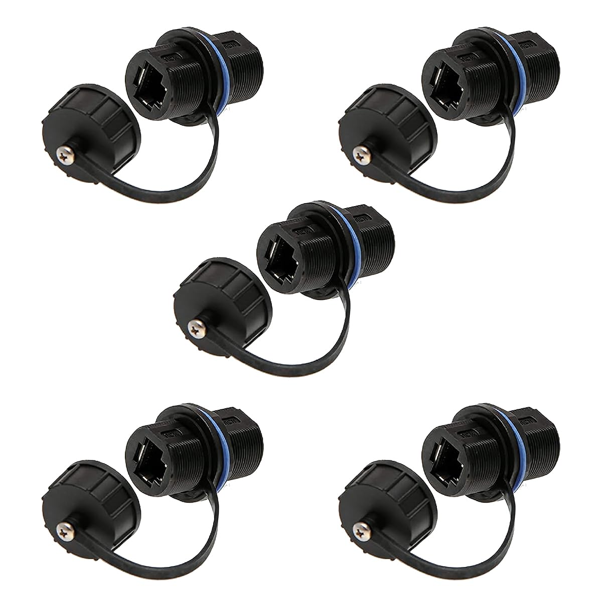 Lot de 5 Prises blindées RJ45 Cat5/5e/6 8P8C Ethernet LAN, couplage extérieur RJ45 avec Capuchon étanche/Anti-poussière